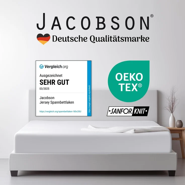 Jacobson Spannbettlaken PREMIUM 200 g/m² Jersey aus 97% Baumwolle & 3% Elasthan, Extra dichtes Bettlaken mit maximalem Halt – OEKO-TEX® – Bild 7