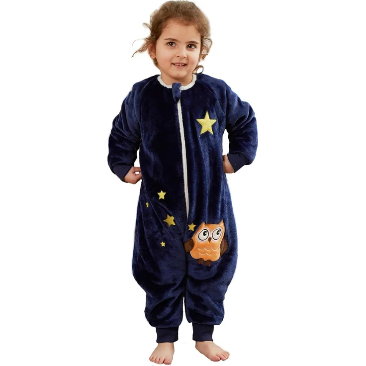 XQ&XG Baby Schlafsack mit Füßen 2.0 Tog,Kinderschlafsack mit langen Ärmeln,Schlafsack Kinder mit Beinen für mädchen und Junge,Eule,130 – Bild 1