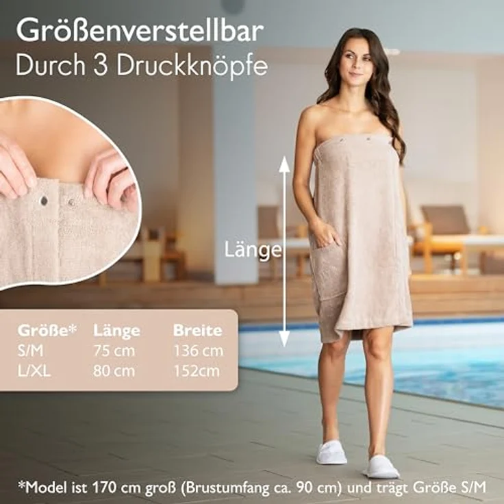 Liebenstein Kilt Damen Saunakilt in Beige, 100% Baumwolle mit Gummizug und Druckknöpfen, Pflegeleicht und Nachhaltig – Bild 4