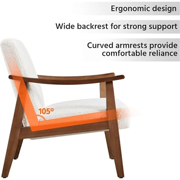 Yaheetech Relaxsessel Retro Loungesessel Polsterstuhl Fernsehsessel Lesesessel Einzelsofa bis 136 kg Belastbar für Wohnzimmer/Empfangsraum/Heimkino/Schlafzimmer Elfenbein – Bild 10