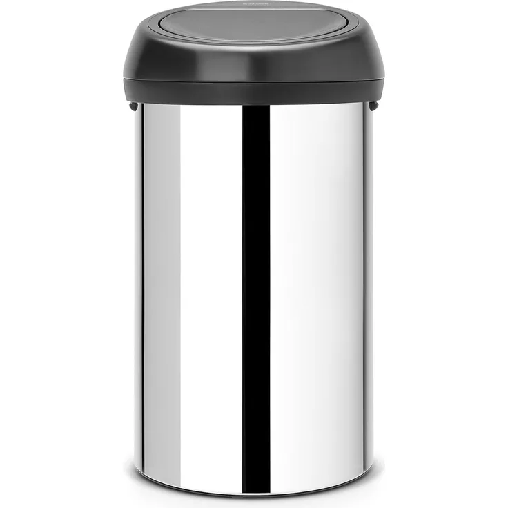 Brabantia Touch Bin, Mülleimer, Abfalleimer, Papierkorb, Deckel, Brilliant Steel, 60 L, 402586