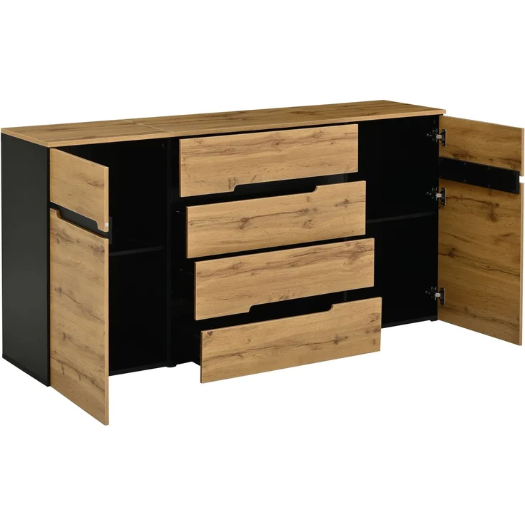 DESVIAE Sideboard mit 2 Türen und 4 Schubladen 160x80x40 cm Spanplatte Holzoptik Schwarz – Bild 8