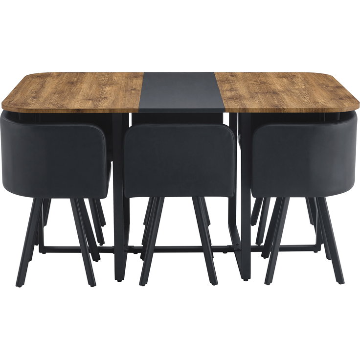 Esstischgruppe ausziehbar für 4-6 Personen mit 6 Stühlen, MDF in Holzmaserung und schwarzem Metallgestell,H 79 x T 150 x B 100 cm – Bild 9