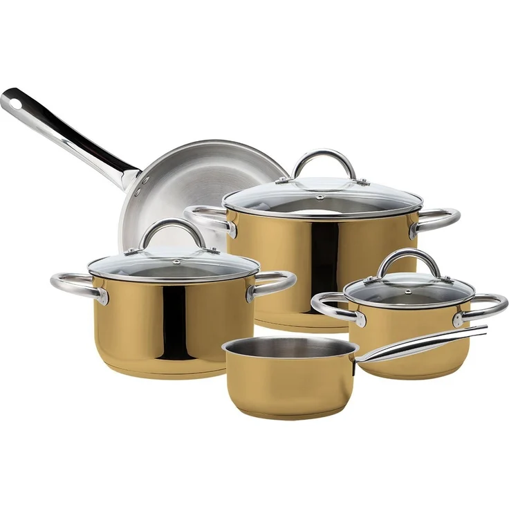ECHTWERK Topf-Set Gold-Edition, Edelstahl 18/8 (Set, 8-tlg, je 1 Kochtopf 16/20/24 cm, Kasserolle 16 cm, Bratpfanne 24 cm), für alle Herdarten geeignet, Induktion – Bild 1