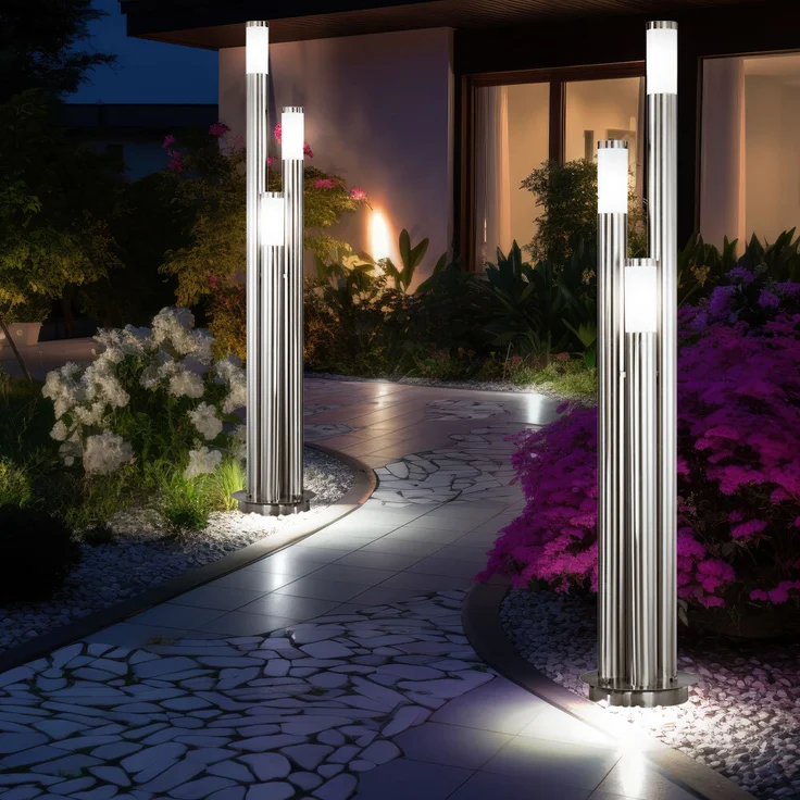 2er Set Stehlampe, Edelstahl silber, 3-Säulen, H 170 cm – Bild 2