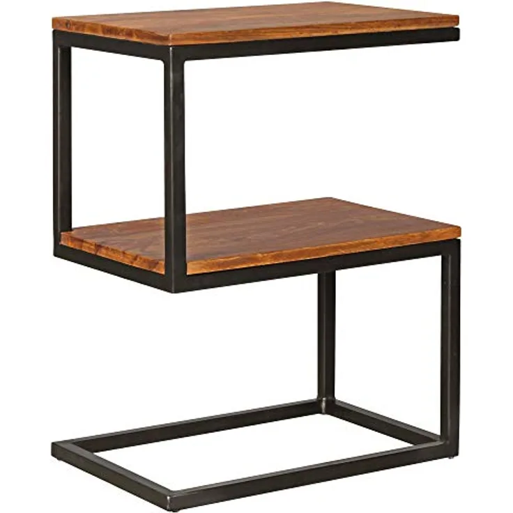 Wohnling Beistelltisch OLAKA S-Form Sheesham Massivholz / Metall 45 x 60 x 30 cm
