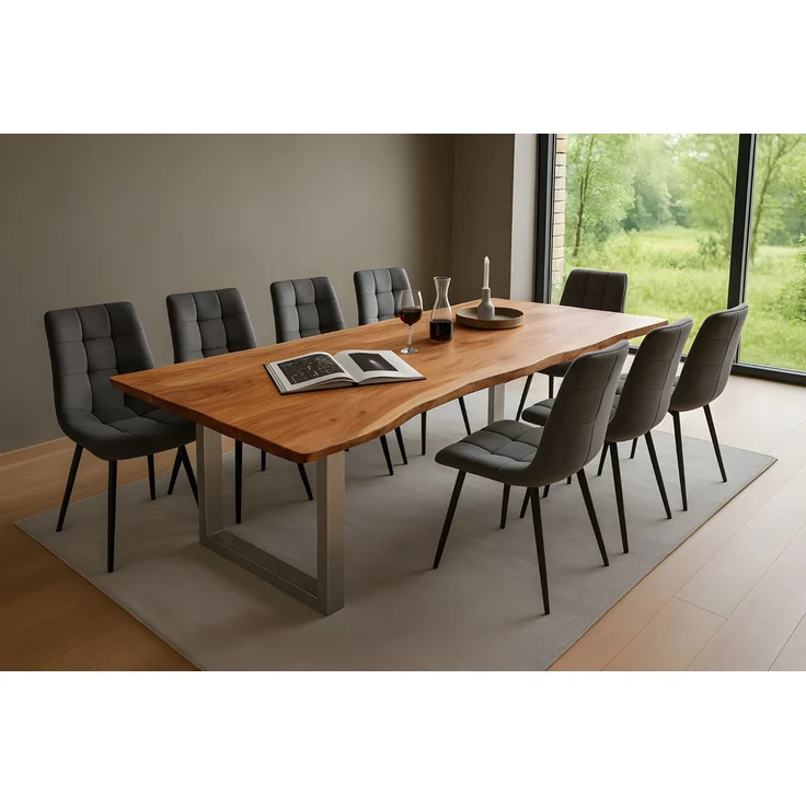 Esstisch Baumkante massiv Akazie natur 240 x 100 silber QUINN 69052240 – Bild 3