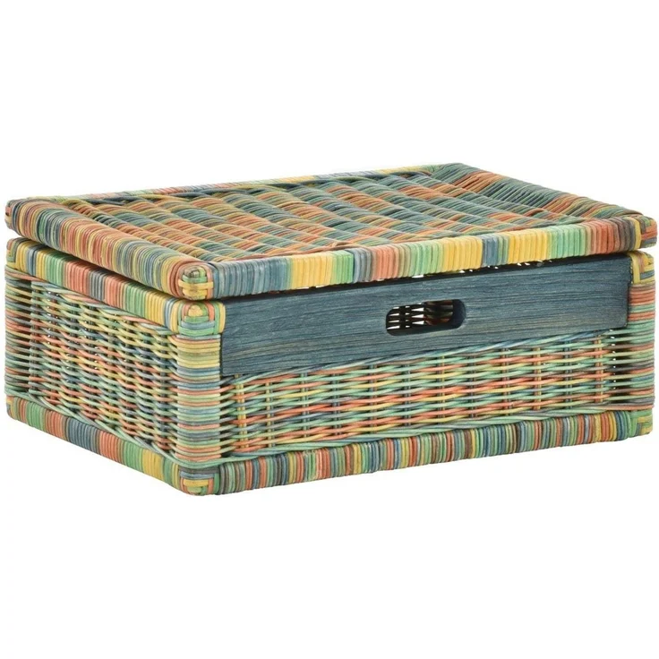 Krines Home Aufbewahrungskorb Flacher Korb mit Deckel Rattan geflochten Regalkorb Aufbewahrungsbox – Bild 2