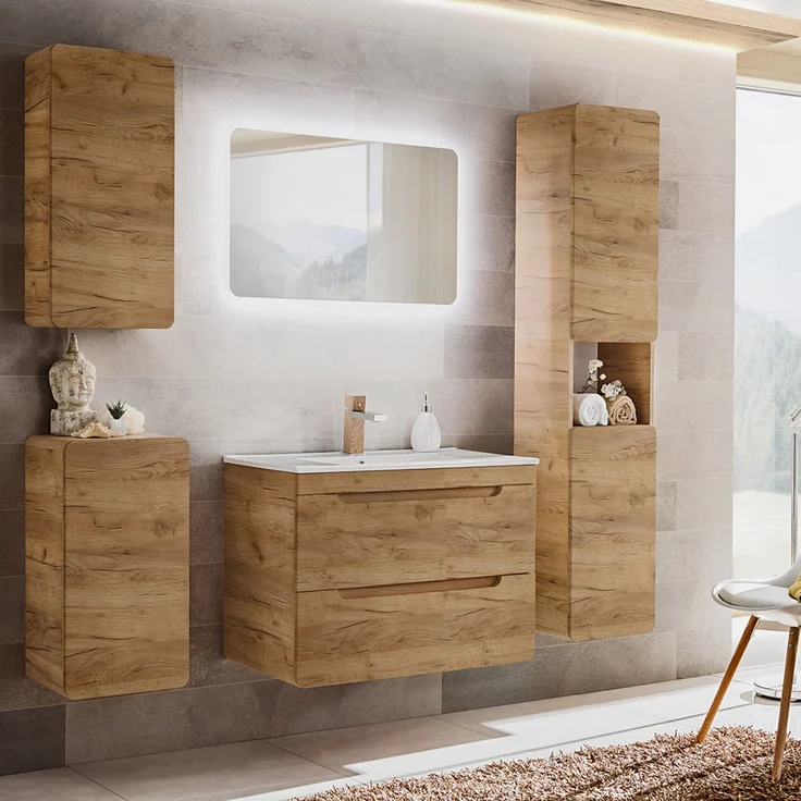Badezimmer Komplettset LUTON-56-CRAFT in Wotan Eiche Nb. B/H/T ca. 180/200/46 cm – Bild 1