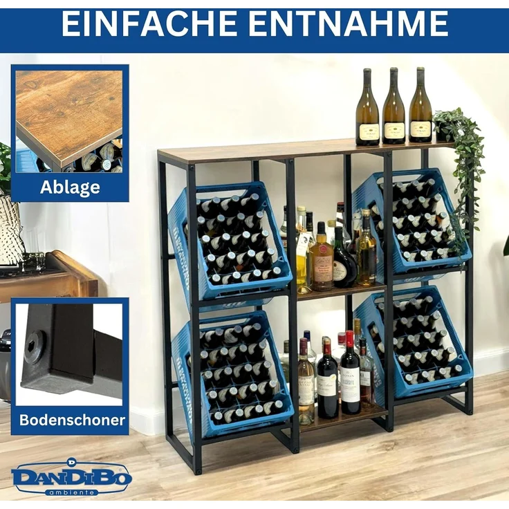 DanDiBo Getränkekistenregal 4 Kisten mit Ablage Holz Metall 96564 Getränkeregal Kistenregal Getränkekistenhalter – Bild 3
