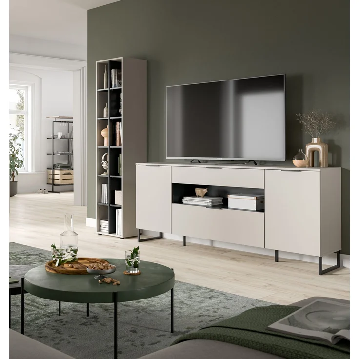 Wohnkombination B/H/T: 245x192x41 cm in Kaschmir Nachbildung und schwarz – Bild 5