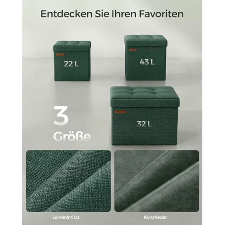 Songmics Sitzhocker mit Stauraum, kleine klappbare Sitzbank, 30x30 cm Fußbank, Aufbewahrungsbox, bis 130 kg belastbar, für Wohnzimmer Schlafzimmer Schlafsaal, vintagegrün LSF028C01 – Bild 7