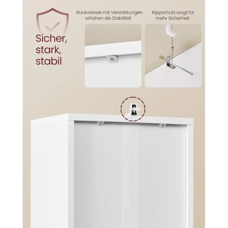 VASAGLE Bücherregal, 5-stöckiges Standregal mit Tür, 31.8 x 24 x 145.9 cm | Offenes Aufbewahrungsregal, für Wohnzimmer, Homeoffice, Esszimmer, Wolkenweiss, SIREN Kollektion LBC501WB01 – Bild 5