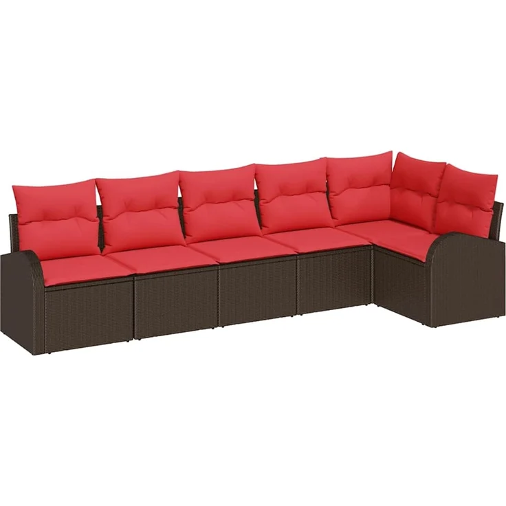 vidaXL Gartensofa-set mit Kissen 6 pcs Braun und Rot Poly-Rattan 3354733 – Bild 2