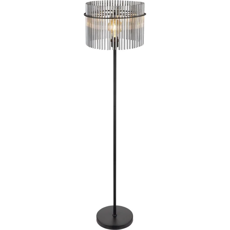 Stehlampe, Metall, schwarz, Glas, rauchfarben, H 152 cm – Bild 3