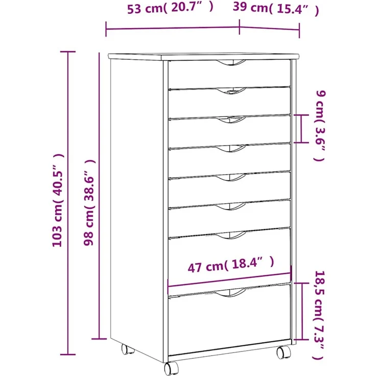 vidaXL Rollschrank mit Schubladen MOSS Weiß Massivholz Kiefer 355898 – Bild 10