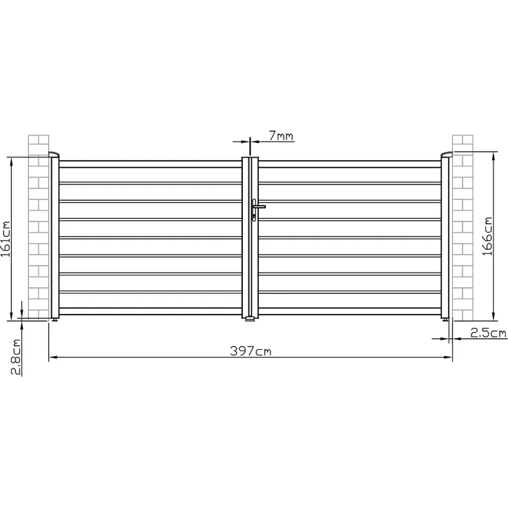 Vente-unique - PRIMO Eingangstor Metall Grau - B 4,6 cm x H 161 cm x L 392 cm – Bild 5