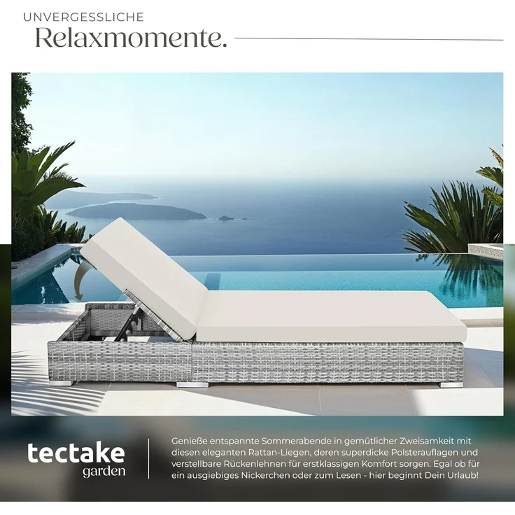 tectake 2er Lounge Sonnenliegen Set Plus Tisch – inkl. 2 Bezugsets und Schutzhülle, Outdoor Poly Rattan Gartenmöbel Set, 2X Gartenliege wetterfest - hellgrau – Bild 4
