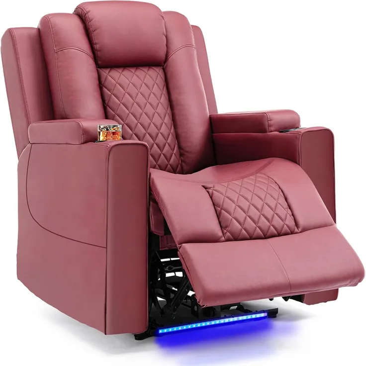 COMHOMA Fernsehsessel Relaxsessel mit Liegefunktion Relaxsessel & -liegen mit LED, Elektrisch Verstellbar TV Sessel bis 150kg mit Massagefunktion Wohnzimmer Schlafzimmer Heimkino Rot