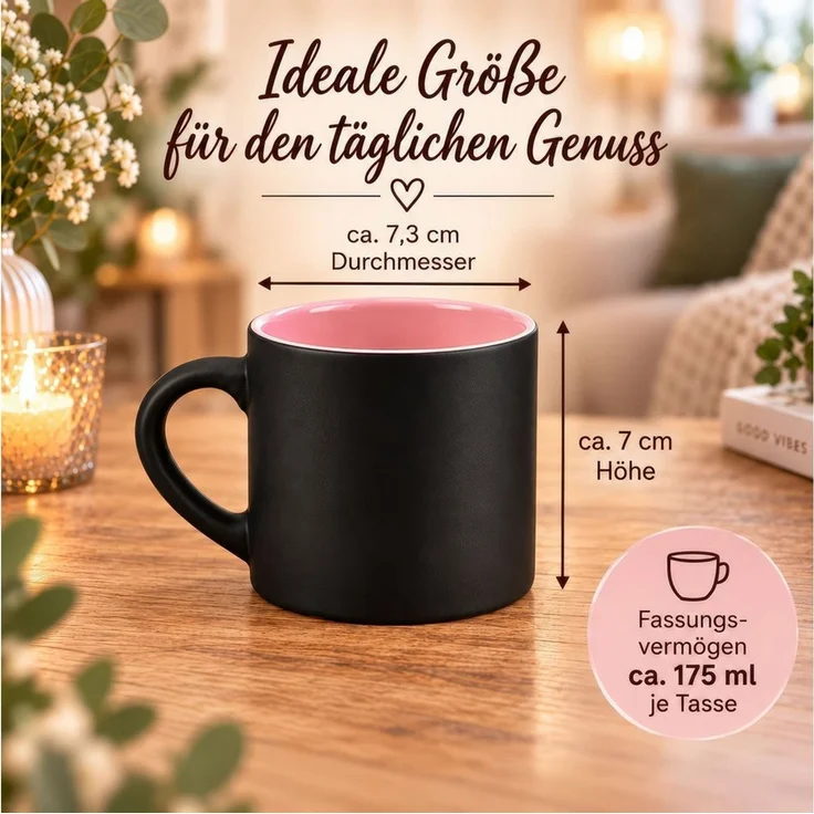 Sunnywall Tasse Oma & Opa Gravur Tassen-Set mit japanischem Akazienholzbrett, 3-tlg, Keramik, edle Gravur, farbiger Innenbereich – Bild 4