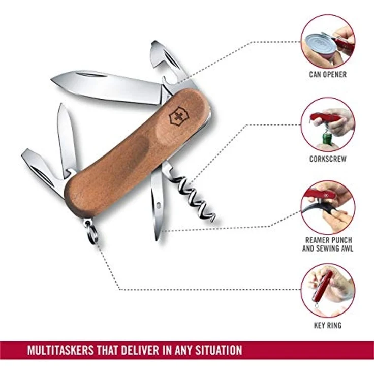 Victorinox Schweizer Taschenmesser, Evolution 10 Wood, Multitool, Swiss Army Knife mit 11 Funktionen, Klinge, Schraubendreher 3 mm, Korkenzieher – Bild 5