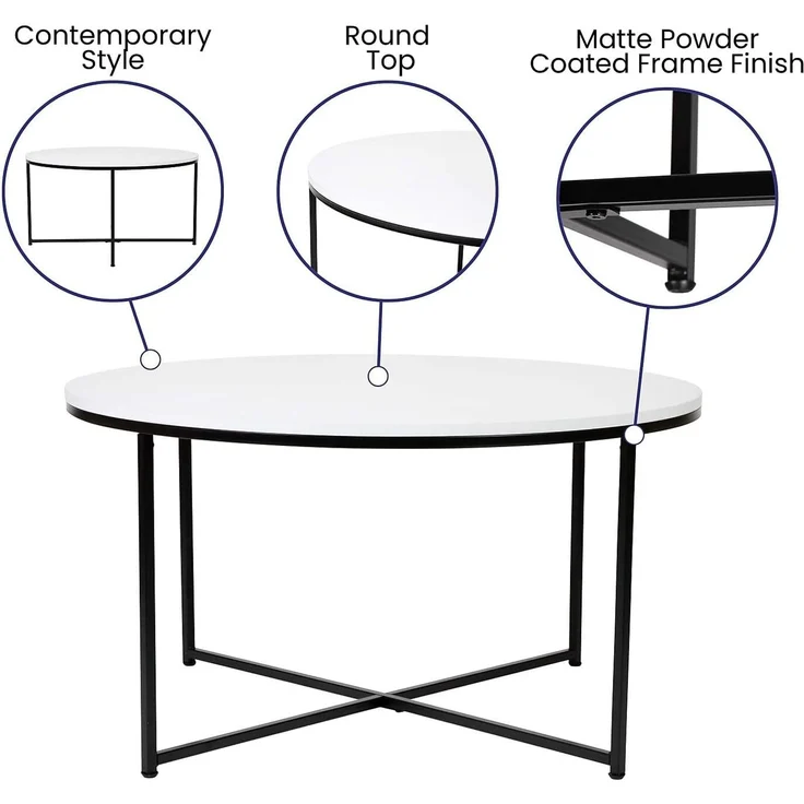 Flash Furniture Sofatisch fürs Wohnzimmer, Holzwerkstoff, weiß/mattschwarz – Bild 4