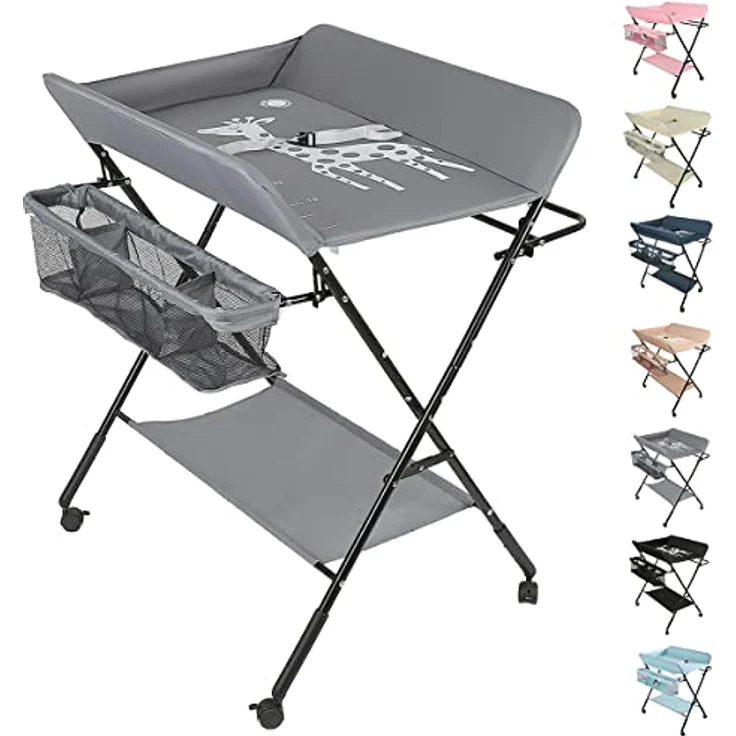 OHMG Baby Wickelkombi Klappbare Wickelkommode,Wickeltisch mit Rollen,Mobiler Wickeltisch mit Wickelauflage,Sicherheitsgurt und Ablagefächern,Wasserdicht und Höhenverstellbar,Stabil – Bild 2