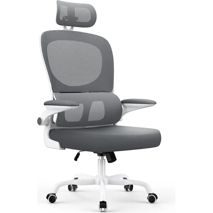 Botifly Ergonomischer Bürostuhl, Mesh-Gewebe, Grau/Weiß, 90°-120° Wippfunktion, 10 cm Höhenverstellbar, 52 x 25.5 x 62 cm