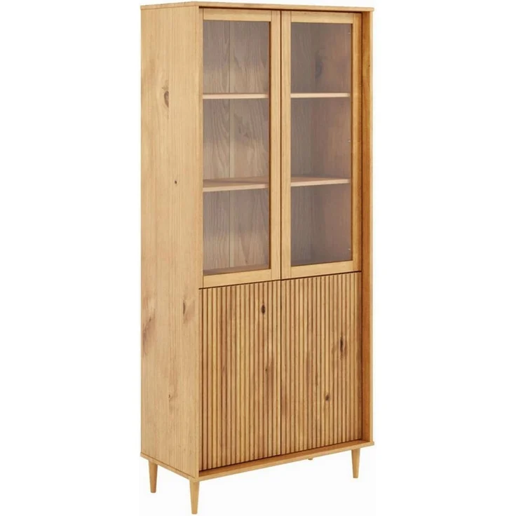 OTTO home Vitrine Malmedy Front mit gefrästen Rillen aus massivem Kiefernholz, Push-to-open, FSC, Breite 80 cm, Höhe 180 cm – Bild 1