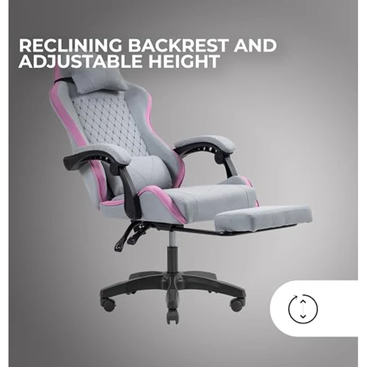 Mars Gaming MGC-X, Ergonomischer Gaming-Stuhl, Atmungsaktiver Stoff, Verstellbare Rückenlehne und Höhe, Dynamische Armlehnen, Nacken- und Lendenkissen, Bürostuhl mit Ausziehbarer Fußstütze, Rosa – Bild 5