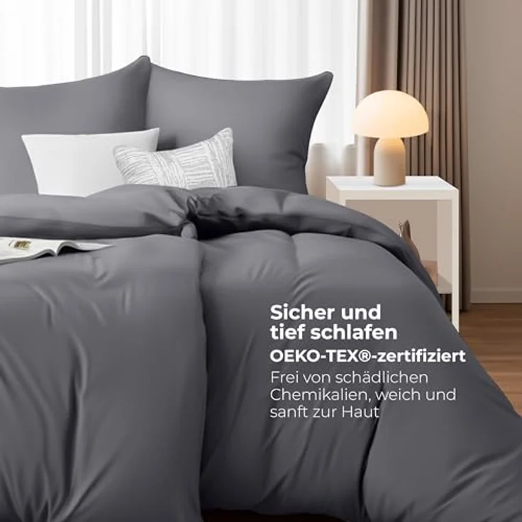 Utopia Bedding Bettwäsche 135x200 4teilig - Mikrofaser 2 Bettbezug 135x200 cm + 2 Kissenbezüge 80x80 cm - Grau – Bild 4