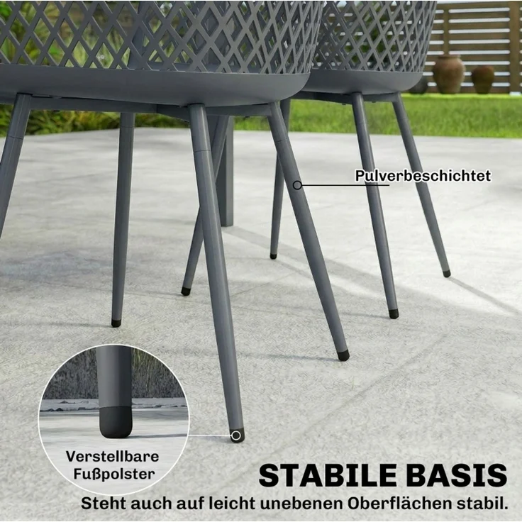 Gartenstuhl-Set 4er Set 56x51x84 cm – UV-beständige Kunststoffsitze mit Armlehnen in Dunkelgrau – Bild 4
