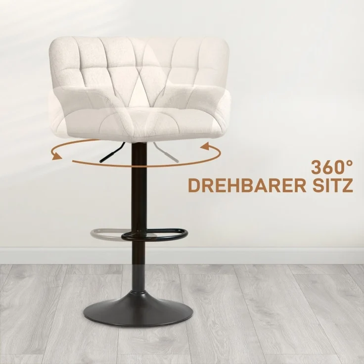 Barhocker 2er-Set Retro-Design höhenverstellbar Kunstleder Leinenoptik Creme + Schwarz--Cremeweiß--57.5x52.5x114cm--YOUDENOVA – Bild 5