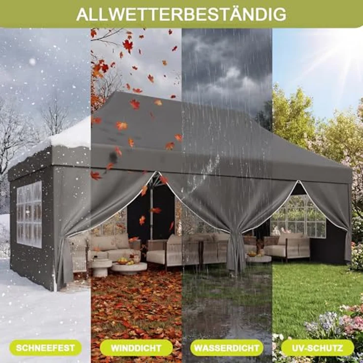 JUMMICO Faltpavillon 3x6 mit Hoher Spitze, um 60% Verbesserte Regenschutzleistung. UV 50+, Pavillon 3x6 Wasserdicht Stabil Winterfest, Shelter mit seitenwänden, für Garten und Camping, Dunkelgrau – Bild 2