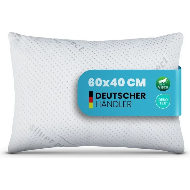 Bestlivings Nackenstützkissen viscoelastisch 40x60 cm, Füllung: 100% Polyurethan, Seitenschläfer, Bauchschläfer, Rückenschläfer, Silver Protect Ausrüstung