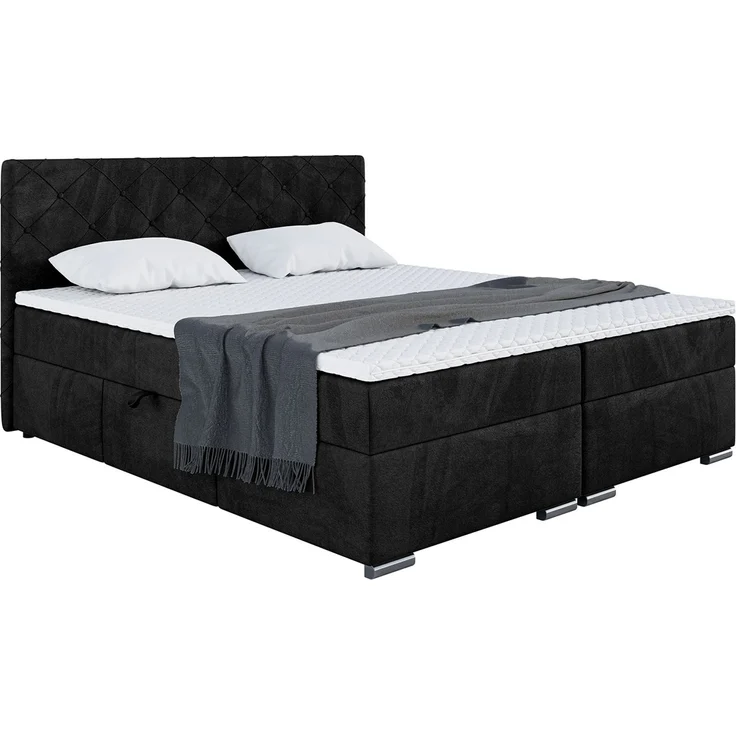 MEBLINI Boxspringbett MALDINI 140x200cm - H3P/Schwarz Samt - mit Bettkasten - Polsterbett - Doppelbett mit Topper & Taschenfederkern-Matratze – Bild 2