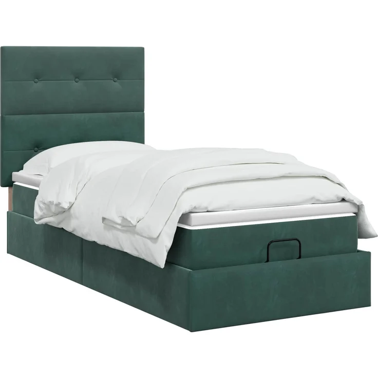 vidaXL Ottoman-Bett mit Matratze und LED Dunkelgrün 90 x 190 cm Samt 3458274 – Bild 3