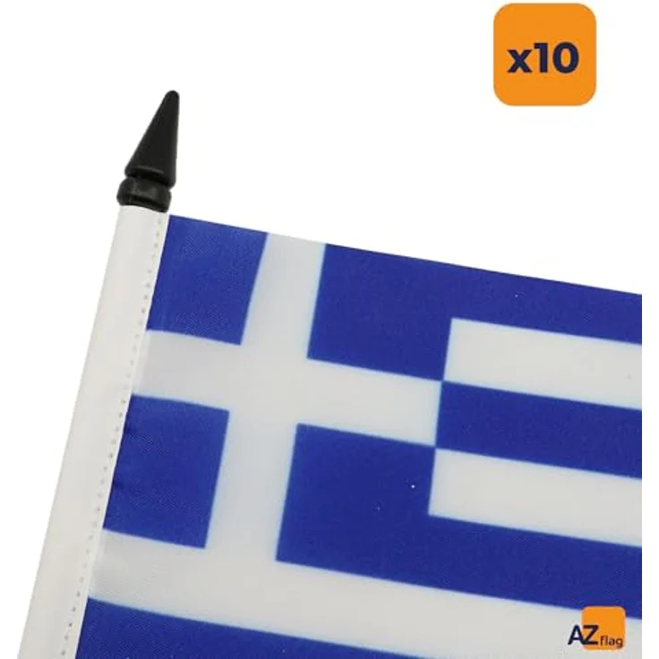 AZ FLAG - 10 Tischflagge Griechenland – 15 x 10 cm – 10 griechische Mini-Flaggen für Büro, 100% Polyester, mit Fahnenstange von 25 cm und Sockel aus schwarzem Kunststoff – Bild 6