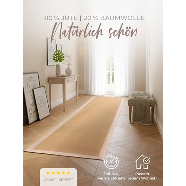 carpetfine Läufer Sisal, rechteckig, Höhe: 5 mm, mit farbiger Bordüre, Anti Rutsch Rückseite – Bild 3