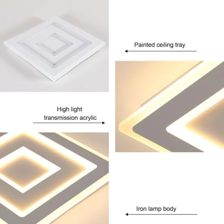 Comely LED Deckenleuchte Dimmbar Quadratisch for Wohnzimmer, 52W 5850LM 40cm Weiß Moderne Quadrat LED deckenlampe mit Fernbedienung für Wohnzimmer Schlafzimmer, Dimmbar 3000K-6500K – Bild 8