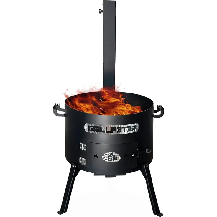 Grillpeter Utschak Asamat Ø50 cm schwarz mit Rauchrohr Kasan 22L Gasbrenner Abdeckhaube – Bild 9