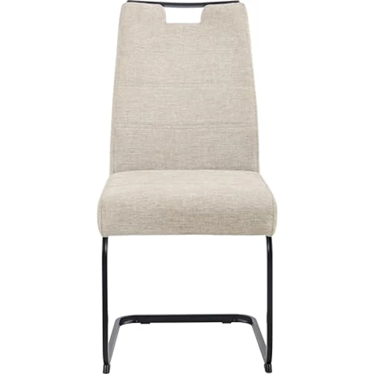 Hela Tische, 2er Set Esszimmerstuhl Freischwinger Kerstin, Bezug Webstoff Beige, Vierkantgestell + Griff Schwarz, Komfortsitz Federkorb, 140kg belastbar – Bild 5