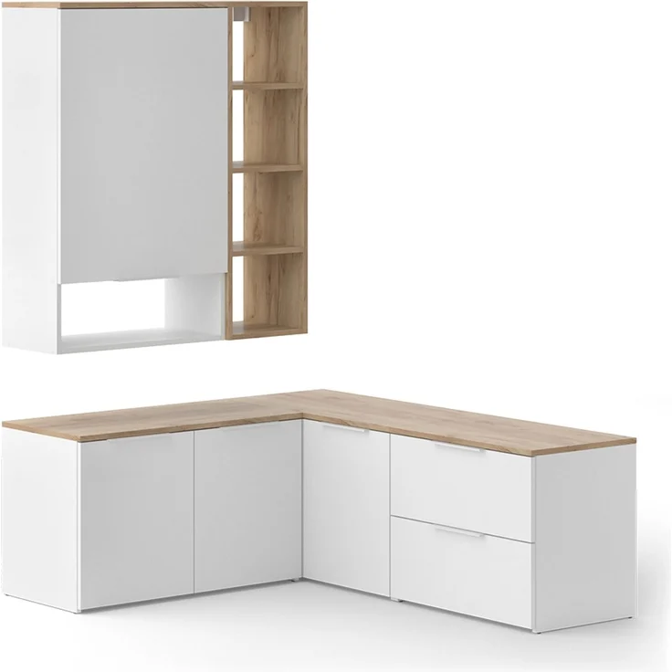 Wohnwand Wido Weiß/Sonoma 5 Teile Vicco – Bild 1