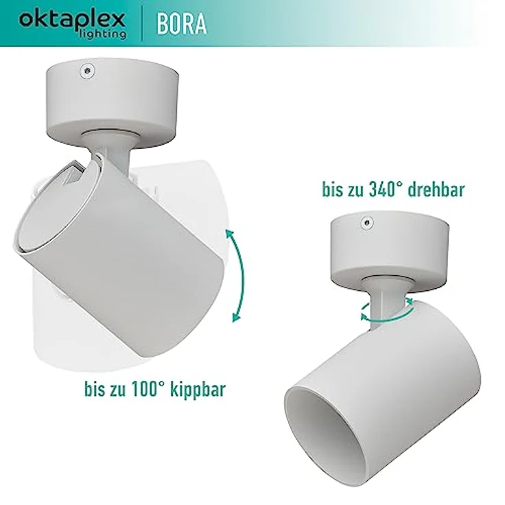 Oktaplex Bora Deckenstrahler 1-flammig, schwenkbar GU10 LED Spotleuchte in matt weiß, Aluminium, 230V – Bild 2