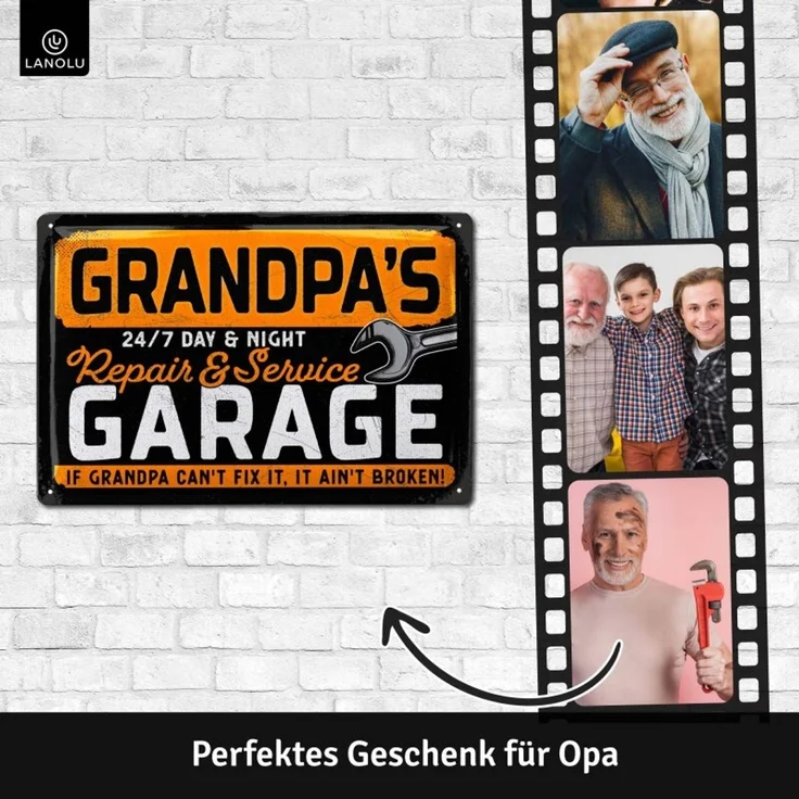LANOLU Blechschild Grandpas Garage 20x30cm – Metall – Mehrfarbig – 20278 – Bild 2