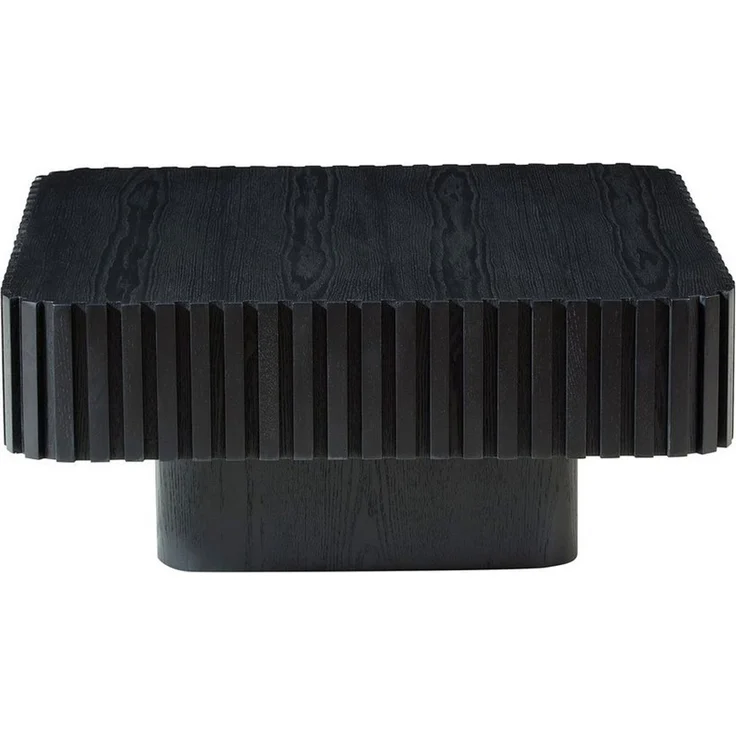Square Fluted Coffee Table, Modern Ribbed Center Table with Solid Wood Stripe Accent, MDF with Wood Veneer Construction, Contemporary Accent Table for Living Room, Bedroom, and Office (Black) – Bild 3