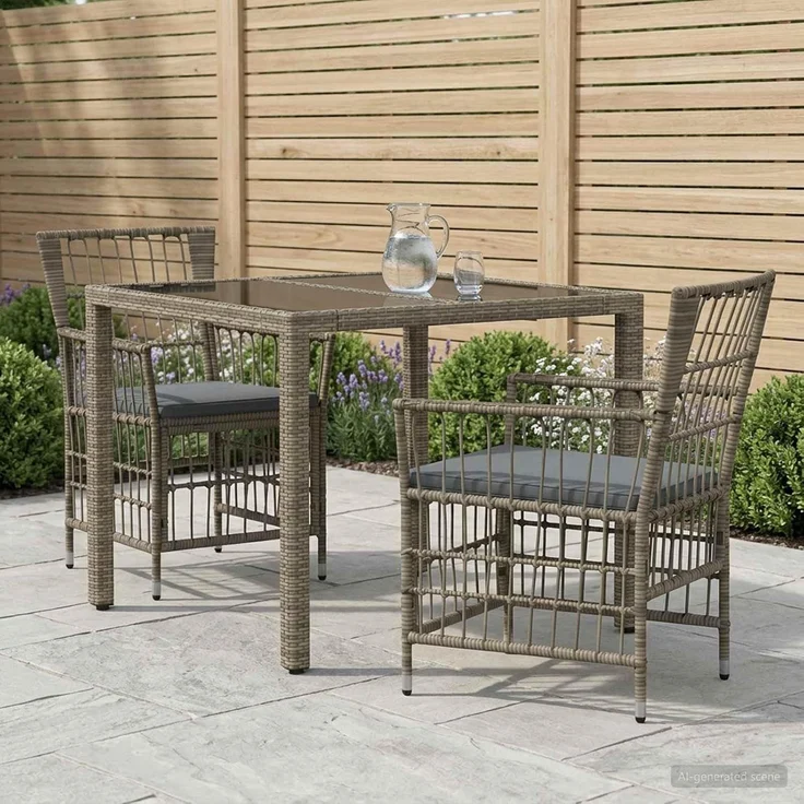 vidaXL Outdoor-Essgruppe 3 stk. Grau Poly-Rattan 3448933 – Bild 2