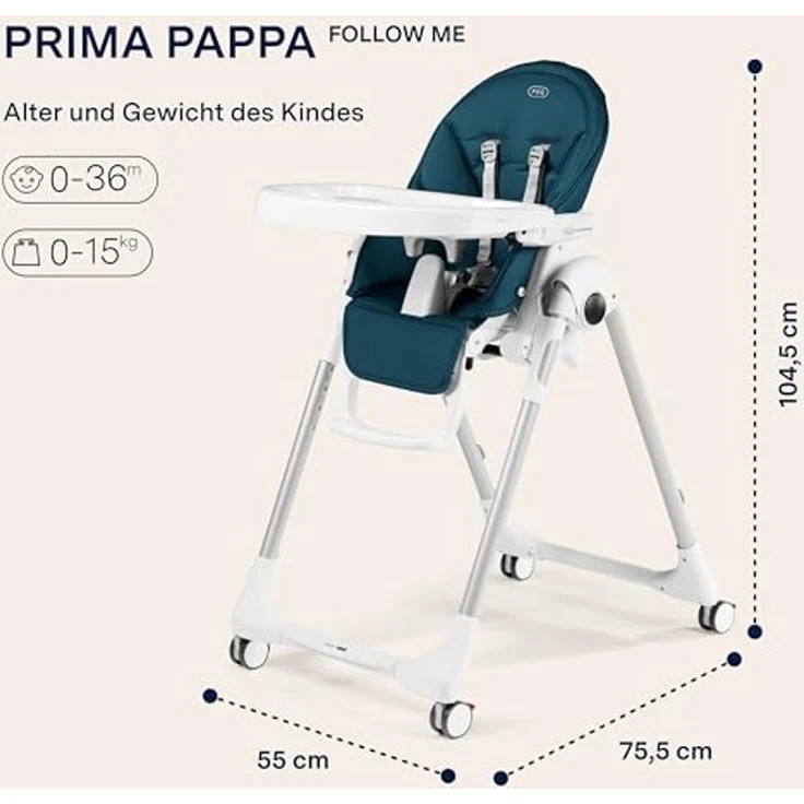Peg Perego 'Prima Pappa Follow Me' Hochstuhl - Petrolio (Lederimitat) – Bild 2