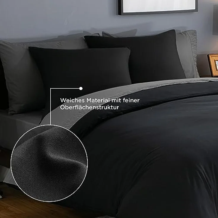 BEDSURE Bettwäsche 135x200 2teilig Schwarz - Bettwäsche Schwarz 1 Bettbezug 135x200 cm + 1 Kissenbezug 80X80 cm, ÖKO-TEX Bettwäsche-Sets Polyester Mikrofaser mit Reißverschluss – Bild 5