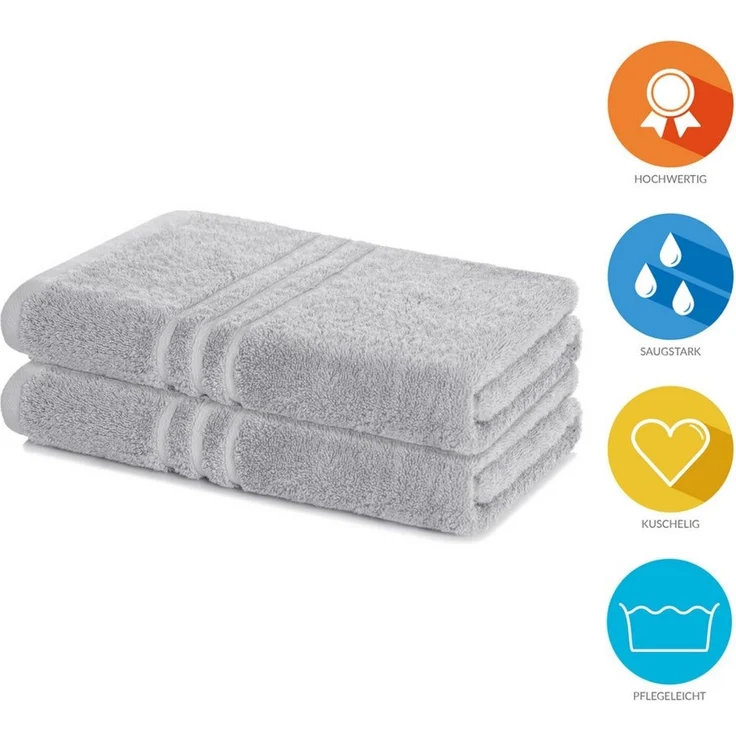 Lavea 2er Set Duschtuch 70x140 cm, Frottierserie Elena, Silber